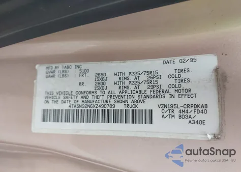 1999 Toyota Tacoma Prerunner V6 from USA, damaged, VIN 4TASN92N6XZ490789